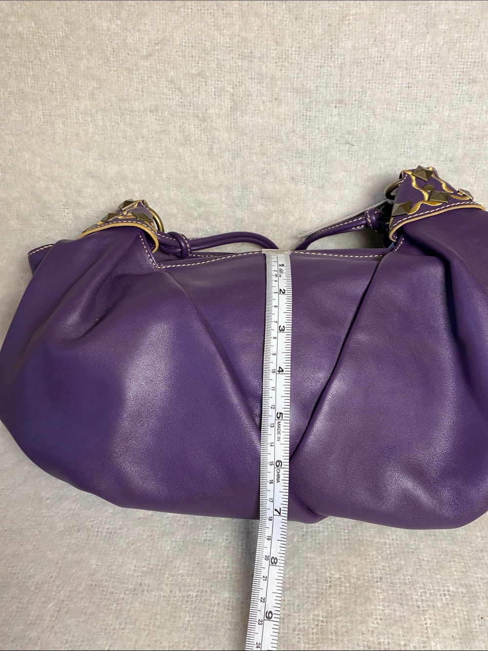 Purple Leather Shoulder Bag with Decorative Gold Accents - Picture 8 of 9